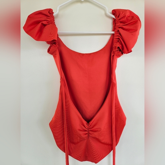 Londre The Ruffle Shoulder One Piece in Fiesta Red - Picture 4 of 4